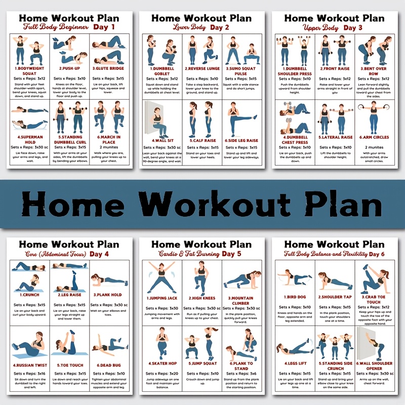 Workout Plan Home Gym - 6 piezas de carteles de ejercicios