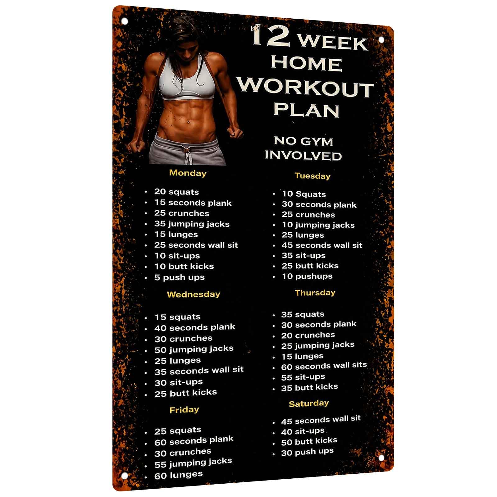Workout Plan Home Gym - Letrero de aluminio para plan de