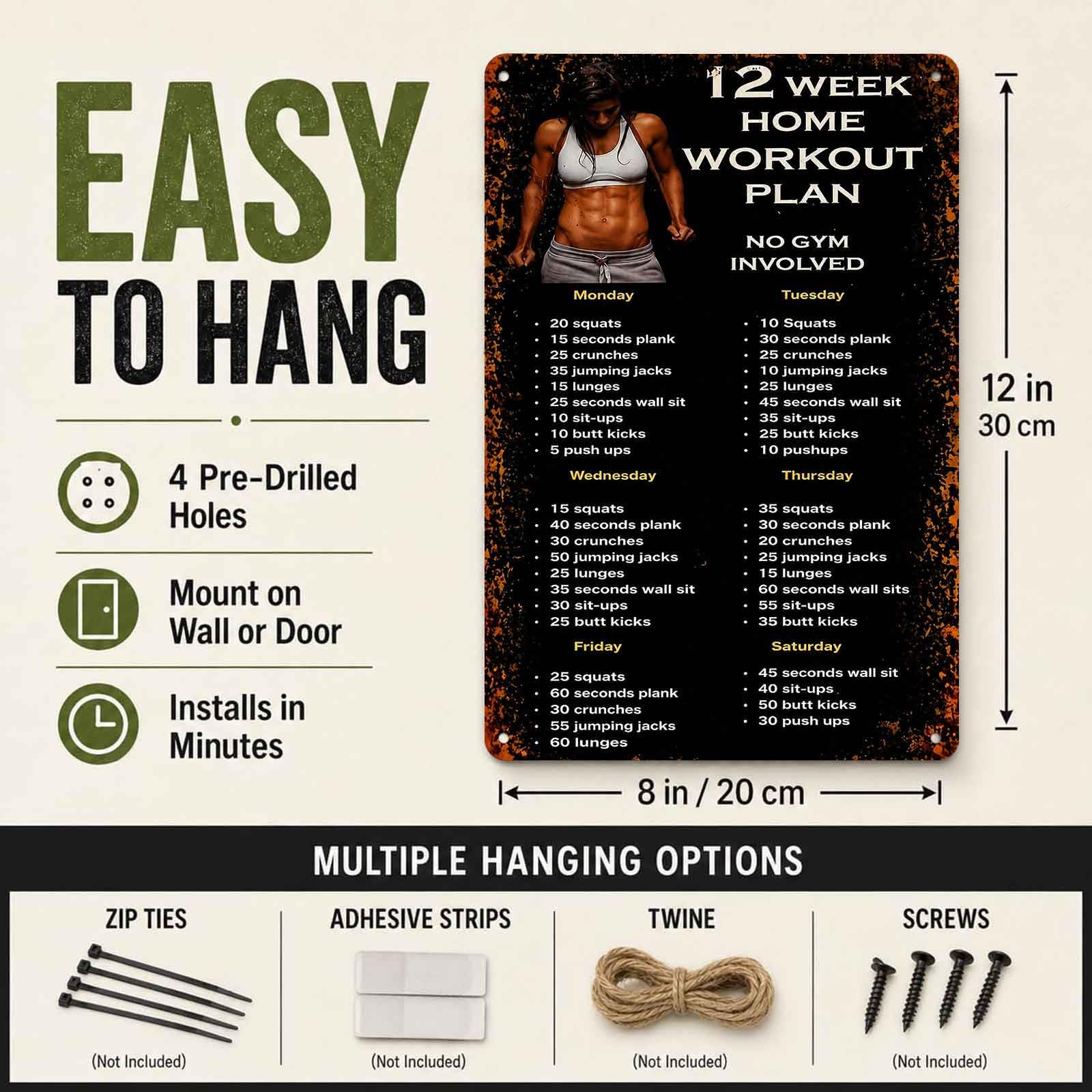 Letrero de aluminio para plan  - Workout Plan Home Gym reseña y precio